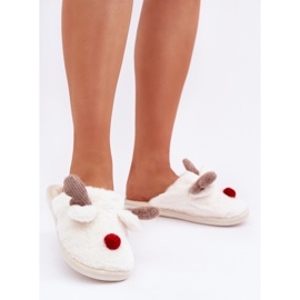 Pantuflas de mujer de pelo con motivo de reno, blanco 2