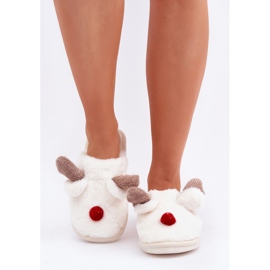 Pantuflas de mujer de pelo con motivo de reno, blanco 5