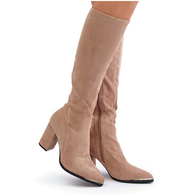 Bestelle Botas de ante ecológico con tacón cuadrado, beige 5