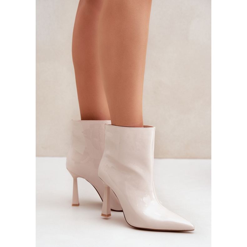 Botas de mujer de charol con tacón alto, beige 1