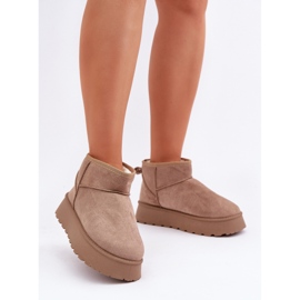 Botas de nieve con plataforma para mujer, ante beige. 1
