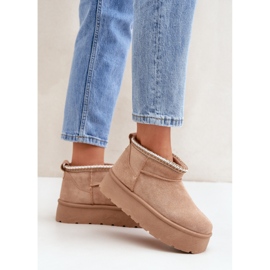 Botas de nieve con plataforma para mujer, ante beige. 2
