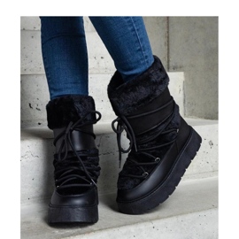 Botas de nieve con cordones y aislamiento negro decoradas con piel 2