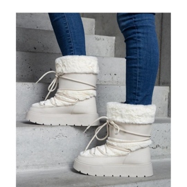 Botas de nieve con cordones y aislamiento beige claro decoradas con pelo de Istiss - Solea 1