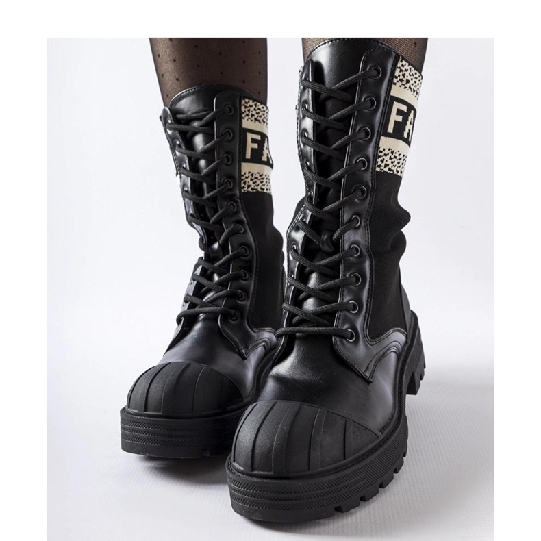 Botas calcetín negras con inscripción Daria - Solea blanca negro 1