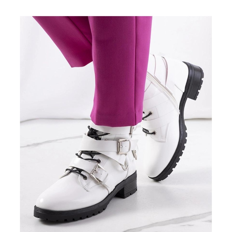 Botines de mujer con cremallera y hebillas, blanco 1