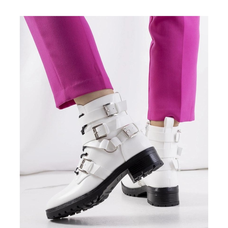 Botines de mujer con cremallera y hebillas, blanco 2