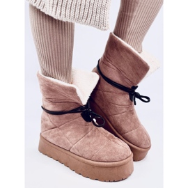 Botas de nieve de piel de oveja color caqui beige 4