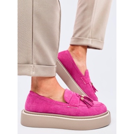 Mocasines plataforma flecos Fucsia rosado 2