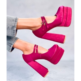 Zapatos de salón de raso rosa con plataforma rosado 1
