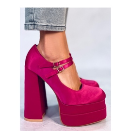 Zapatos de salón de raso rosa con plataforma rosado 3