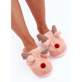 Pantuflas de mujer con motivo de renos. rosado 2