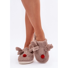 Pantuflas de mujer con motivo de renos. beige 2