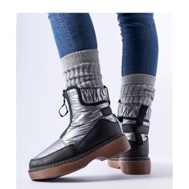 Botas de nieve grises con aislamiento y cremallera. negro 1