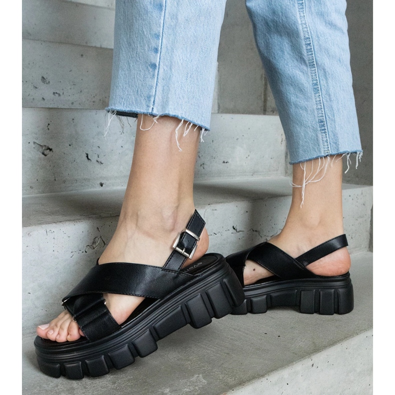 Sandalias plataforma Torriana elegantes negras negro 1