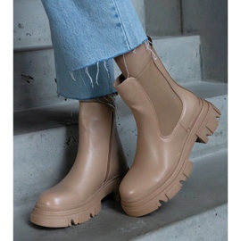 Botines aislantes beige con cremallera, piel ecológica 1