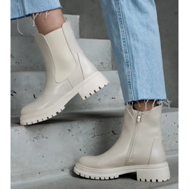 Botines aislantes beige con cremallera, piel ecológica 3