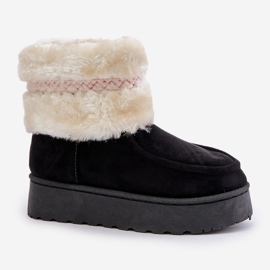 Botas de nieve con plataforma para mujer con pelo y estampado, negro Deepanti 7