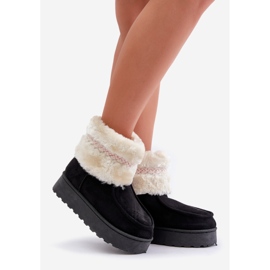 Botas de nieve con plataforma para mujer con pelo y estampado, negro Deepanti 8