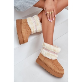 Botas de nieve con plataforma para mujer con pelo y estampado Deepanti camel marrón 1