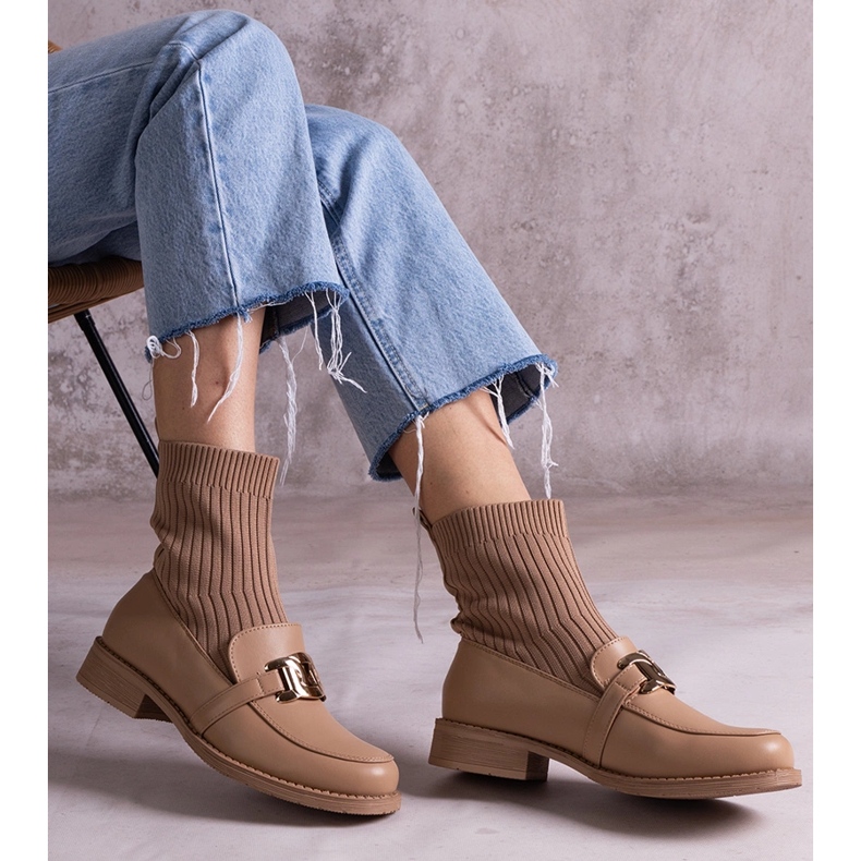 Botines beige oscuro con parte superior de tela 1