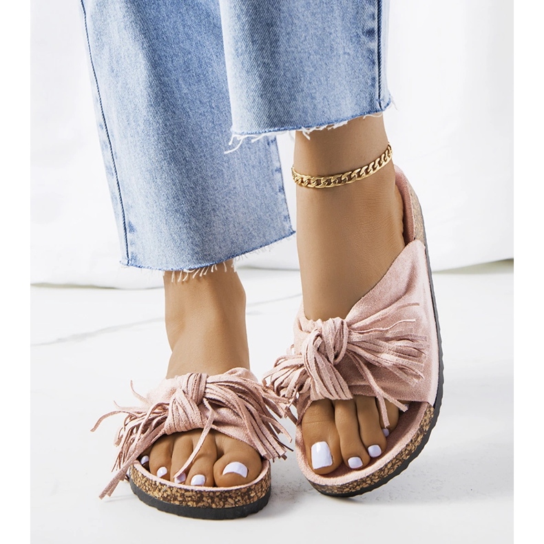 Pantuflas rosa flecos Laderies 1