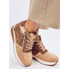 Deportivas cuña oculta caqui beige 2