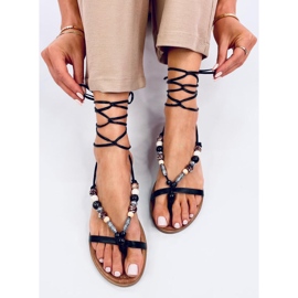 Sandalias de mujeres atadas boho negros con decoraciones 4