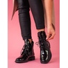 Botas de mujer con cordones y tacón plano negro 4
