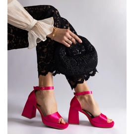Sandalias de mujer de satén rosa con un tacón masivo rosado 2