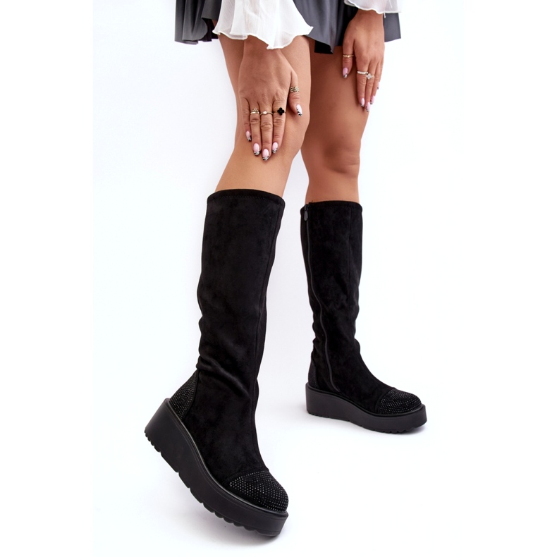 Botas de ante para mujer con plataforma S.Barski, negro 1