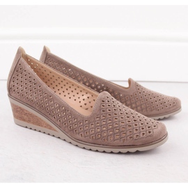 Zapatos cuña mujer ante calado, marrón, Potocki SZ12306 2