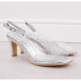 Sandalias mujer tacón transparente con circonitas plateadas Potocki WS43317 plata 3