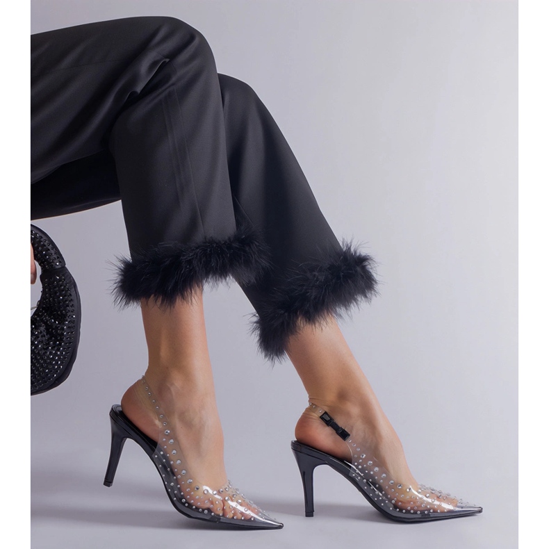 Tacones transparentes con tacón abierto decorado con circonitas. incoloro 1