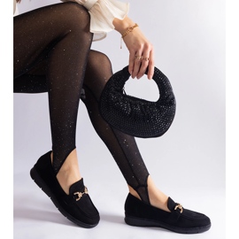 Mocasines de mujeres negras con gamuza ecológica con una cadena negro 3