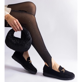Mocasines de mujeres negras con gamuza ecológica con una cadena negro 4
