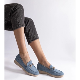 Mocasines de mujeres azules con gamuza ecológica con una cadena 3