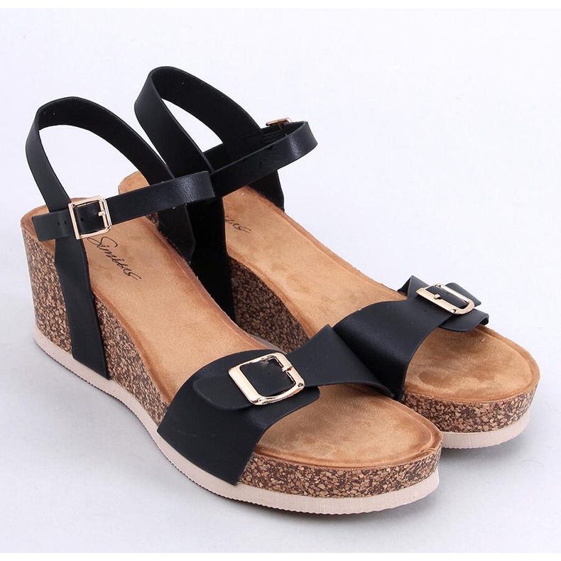 Sandalias cuña corcho negro 1