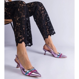 Tacones de pato morados con tacón abierto. púrpura 1