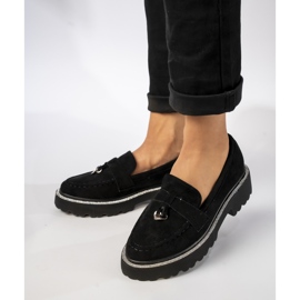 Mocasines de gamuza negra para mujeres con circones negro 1