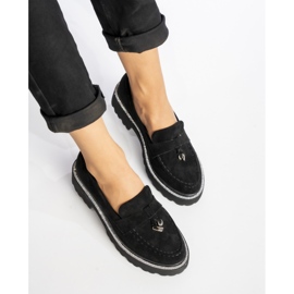 Mocasines de gamuza negra para mujeres con circones negro 2