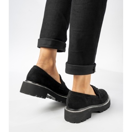 Mocasines de gamuza negra para mujeres con circones negro 5