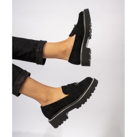 Mocasines de gamuza negra para mujeres con circones negro 3