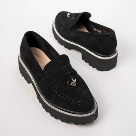Mocasines de gamuza negra para mujeres con circones negro 4