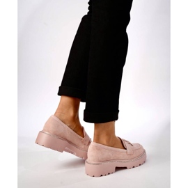 Moccasines rosados en polvo para mujeres con flecos 1 Moccasines rosados en polvo para mujeres con flecos 1