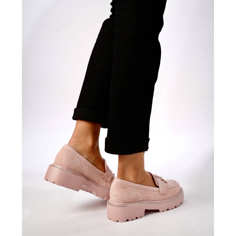 Moccasines rosados ​​en polvo para mujeres con flecos 1