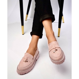 Moccasines rosados en polvo para mujeres con flecos 2 Moccasines rosados en polvo para mujeres con flecos 2