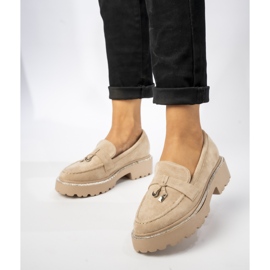 Mocasines de gamuza para mujeres con flecos de color caqui beige 3