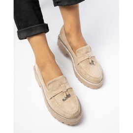 Mocasines de gamuza para mujeres con flecos de color caqui beige 5
