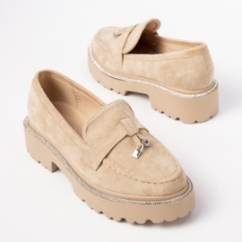 Mocasines de gamuza para mujeres con flecos de color caqui beige 2